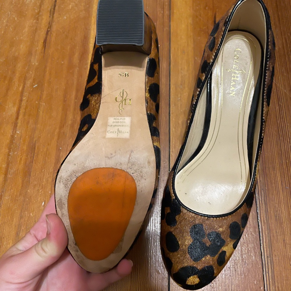 Cole Haan size 5.5 calf hair leopard print block heels